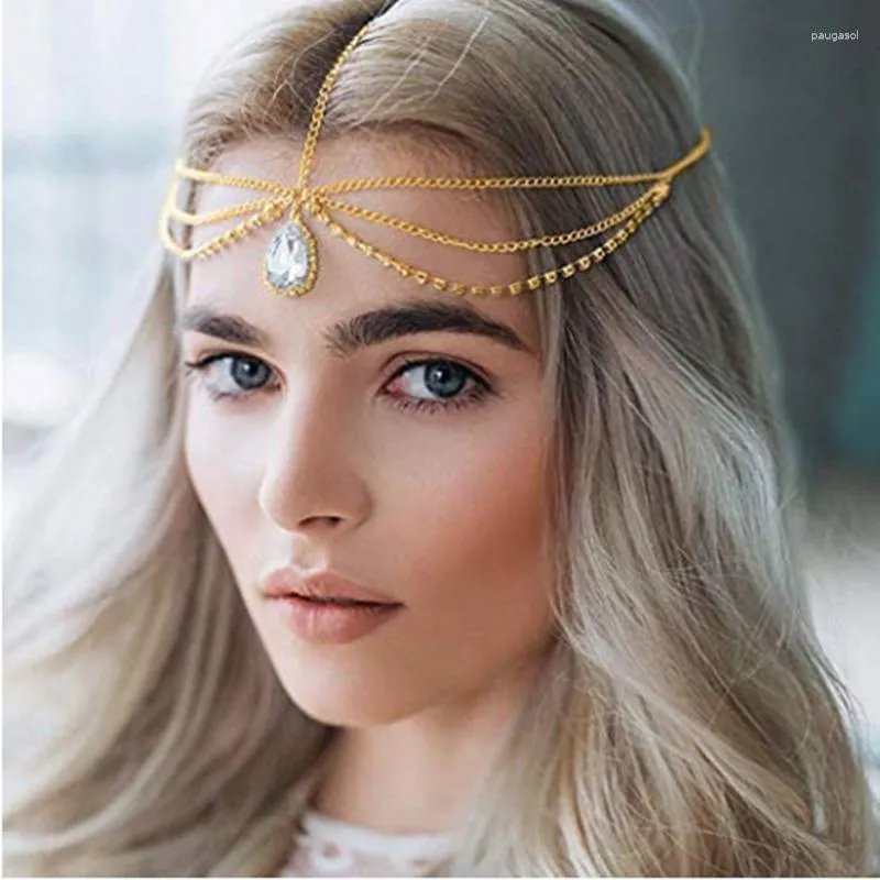 Hårklipp Missgrace Bohemian Rhinestone Bridal Head Chain Jewelry for Women Headpiece Crystal Accessories Wedding Wedding