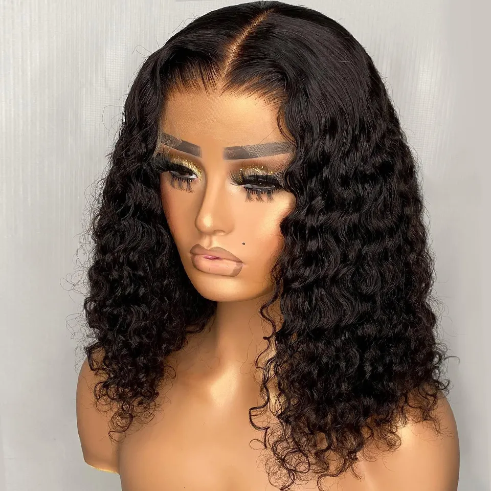 Cosplay Human Hair For Women Brazilian Deep Wave Frontal 180 Density Transparent T Part Lace Jerry Curl Bob PrePlucked 230808