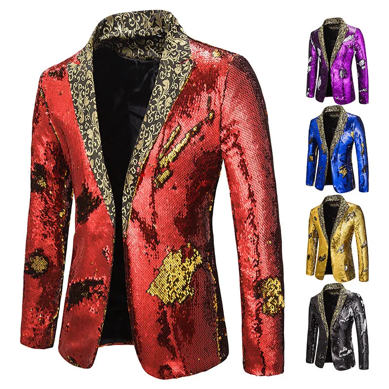 Men's Suits Blazers Men Blazer Shiny Sequin Shawl Collar suit Men Wedding Groom Singer Prom Glitter Suit Jacket DJ Club Stage Men suit 230808