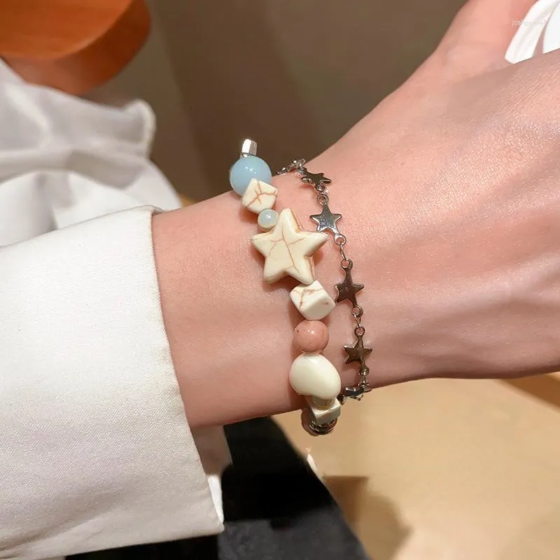 Strand Korean Fashion Natural Stone Stars Beaded Bracelet For Women Niche Design Delicacy Temperament Accessories Sweet Cool Party Gift