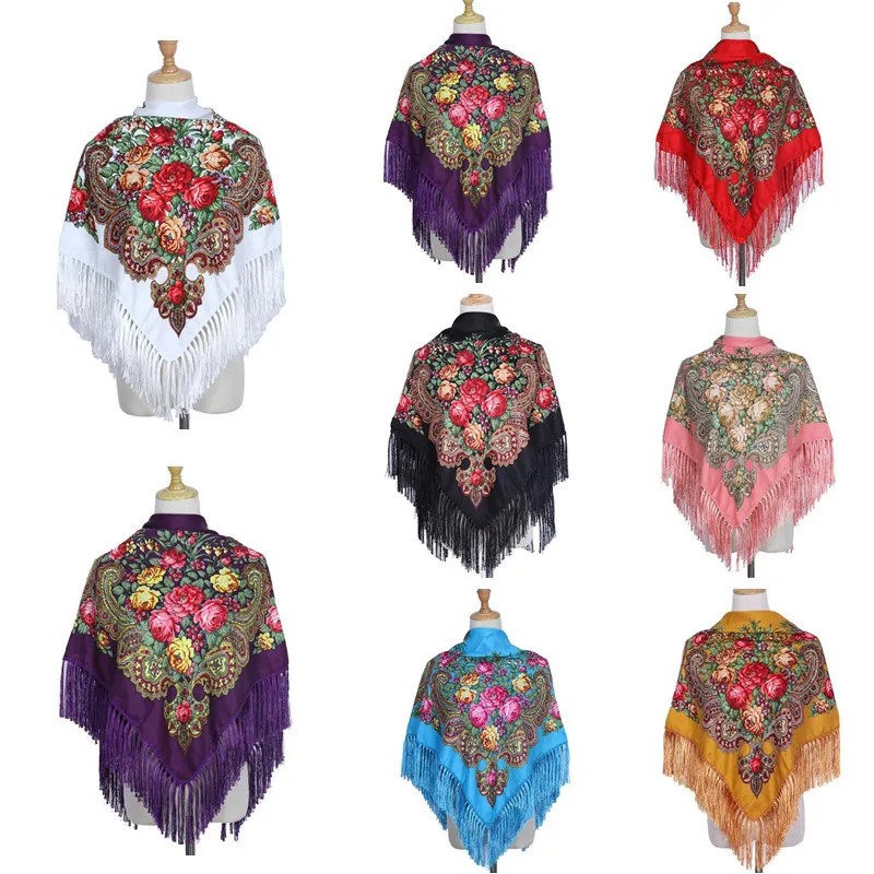 Scarves Retro Printed Scarf Winter Shawl Autumn And Winter Warm Cotton Russian Women's Shawl Ethnic Style Tassel Scarf Shawl 230809