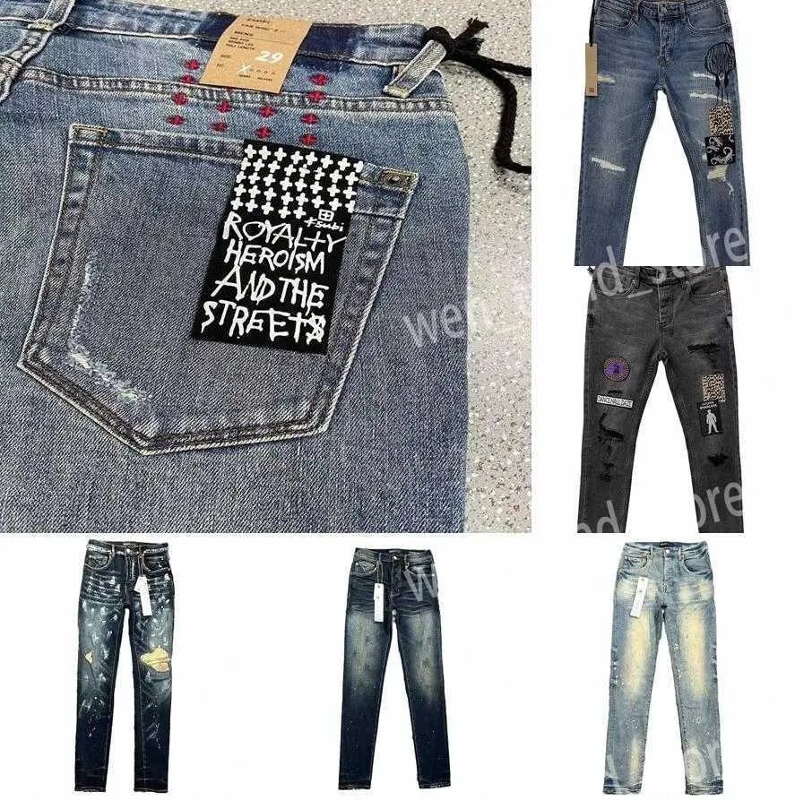 Novo Ksubi Designer Jeans Roxo Jean Mens Rise Elastic Roupas Apertadas Skinny Moda Streetwear I6LR