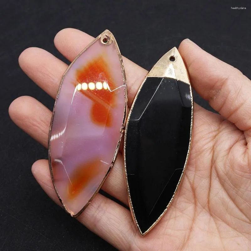 Pendant Necklaces Onyx Natural Stone Semi Precious Faceted Leaf Charm For DIY Jewelry Making Necklace Black Women Gift