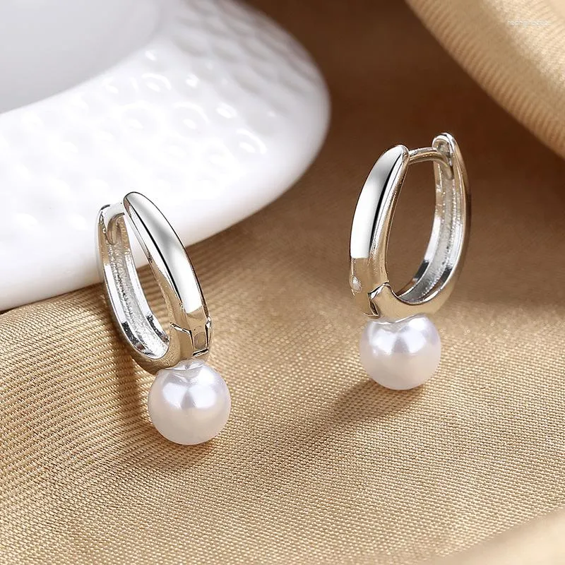 Hoop Earrings OL Style Simulated Pearl Round For Women Silver Gold Color White Beaded Small Ear Buckle Wedding Party Jewelry