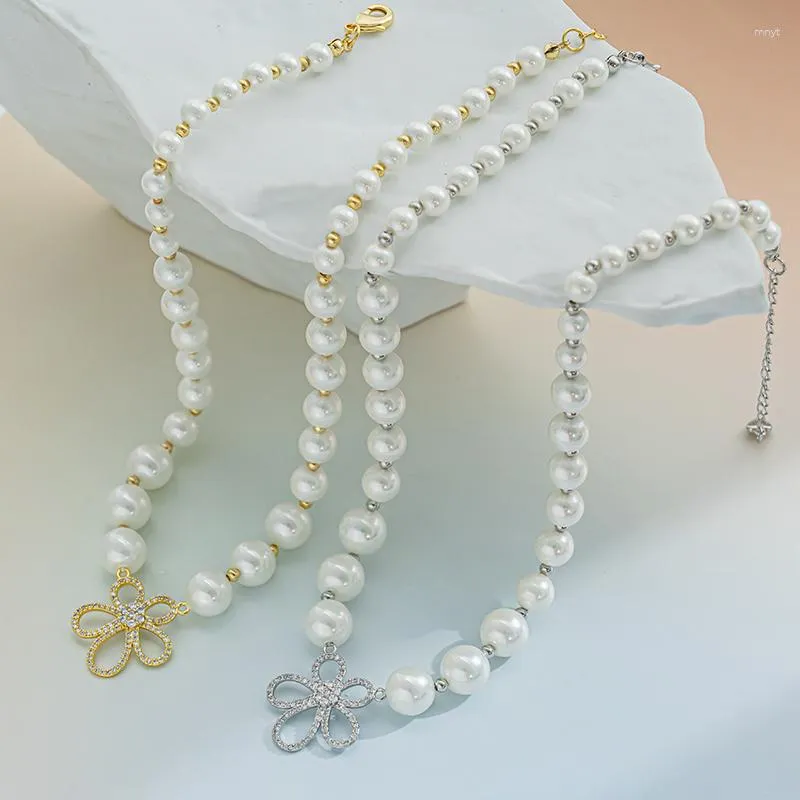 Hängen mode trend unik design delikat vintage zirkonblomma pärlhalsband för kvinnor smycken bröllop fest premium gåva