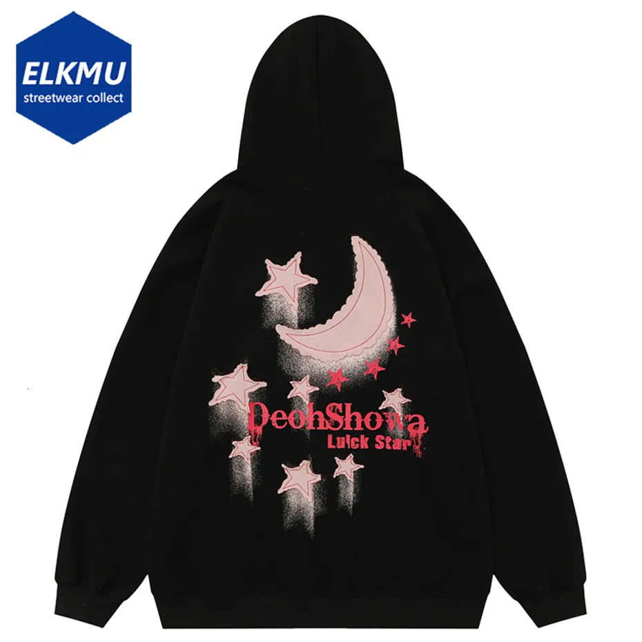 Men's Hoodies Sweatshirts Star Moon Splicing Hoodie Oversized Hip Hop Hooded Sweatshirt Men Harajuku Streetwear Y2K Black Beige Zip up Tracksuit 230808