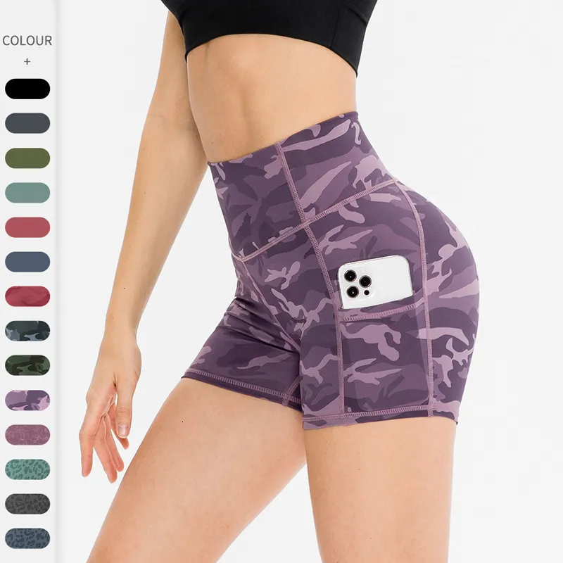 Kvinnors shorts Kvinnors snäva yogakort Hög midja höfthöjning med fickor för att köra fitness YU12427 230808