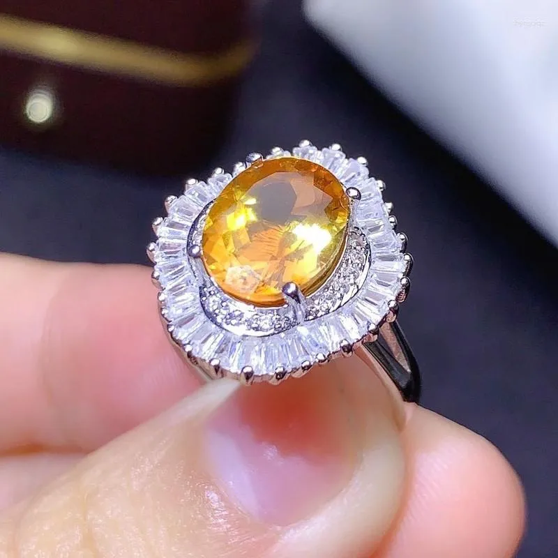 Cluster Anéis Flor De Luxo Cristal Amarelo Citrino Gemas Diamantes Para Mulheres Ouro Branco Cor Prata Bague Jóias Bijoux Presentes De Festa