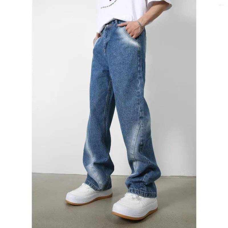 Jeans Homme Denim | Pantalon tout-match coupe droite ample décontracté bleu blanc