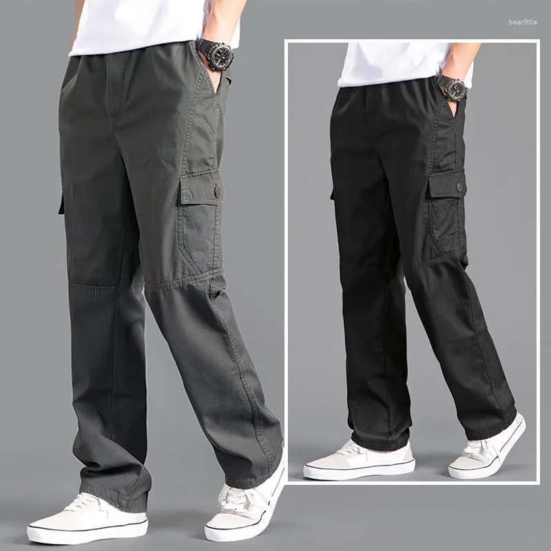 Pantalon homme ample grande taille droite multi-poches solide kaki polyvalent vêtements de travail survêtement coton décontracté homme pantalon