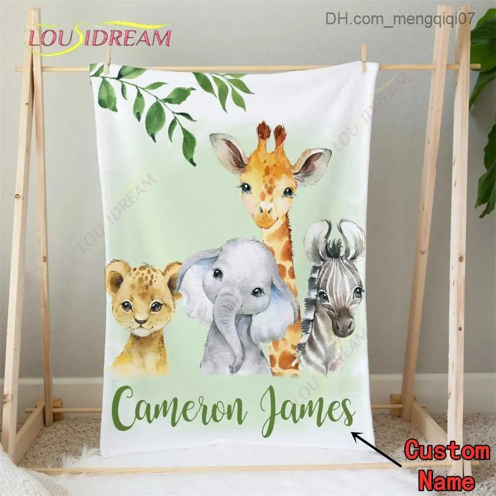 Blankets Swaddling Customized Name Flower Wildlife Blanket Personalized Children's Name Blanket Winter Children's Throwing Blanket Holiday Gift Z230809