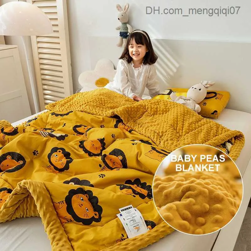 かわいい動物のプリントスローを投げる毛布両面濃厚な暖かい子供用毛布柔らかくてふわふわした冬の毛布漫画ライオンZ230809