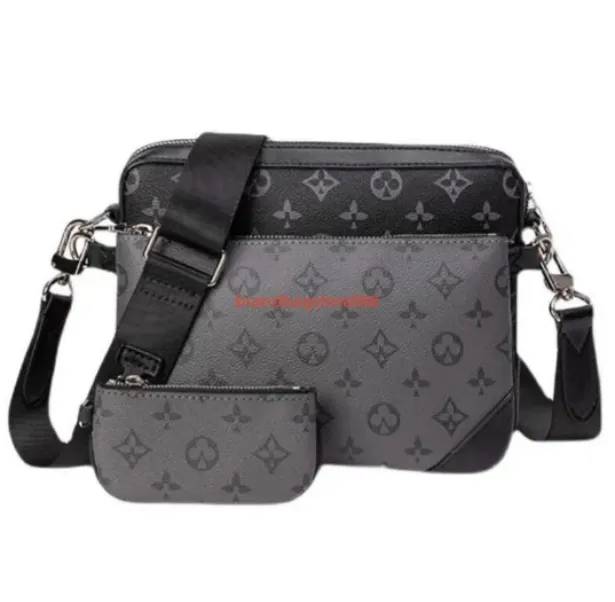 Männer Luxus Trio Dessinger Messenger Beutel Eclipse Rückwärtsleinwand Crossbody Taschen 3 -Stück -Set Leder Umhängetasche mit Geldbörse Brieftasche Clutch Schwarzgrau