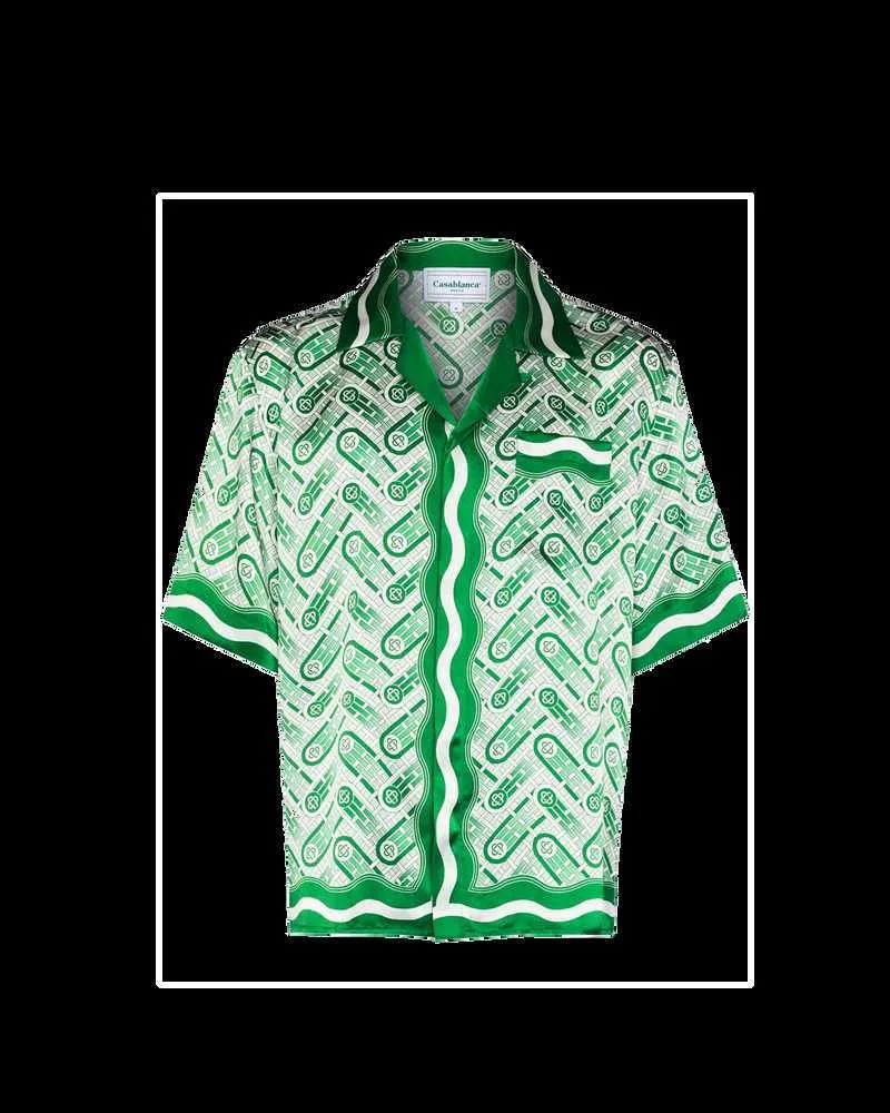 casablanca button-up overhemdstijl overhemd met groene bloemenletters loszittend veelzijdig trendy heren- en damesoverhemd met korte mouwen