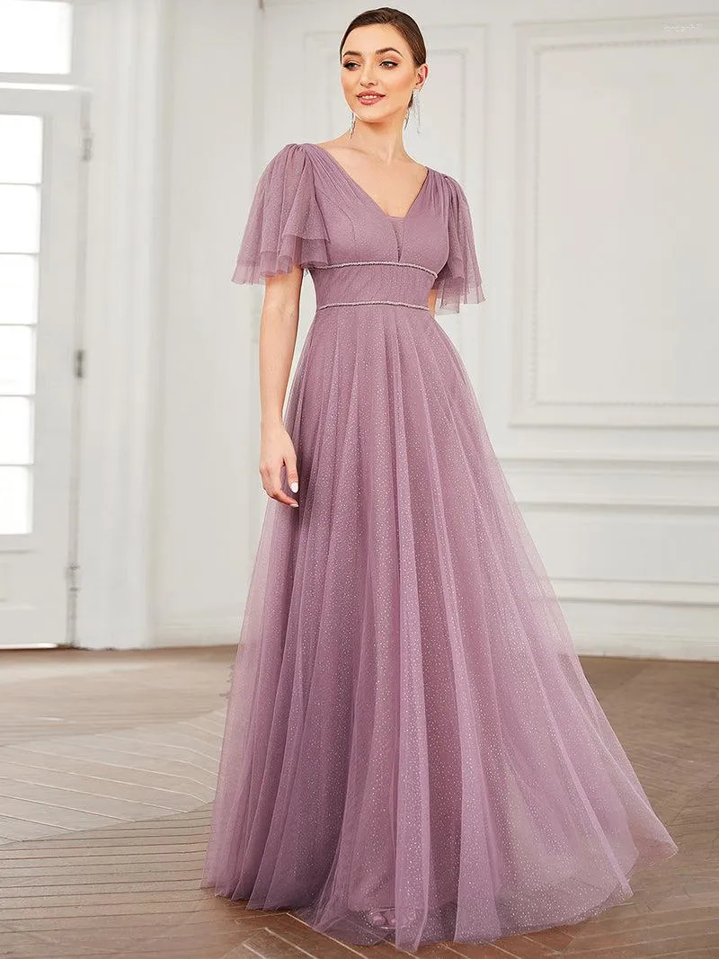 Robes de soirée élégante robe de soirée longue a-ligne col en V taille haute étage-longueur robe 2023 jamais jolie de Simple bal Wome dentelle