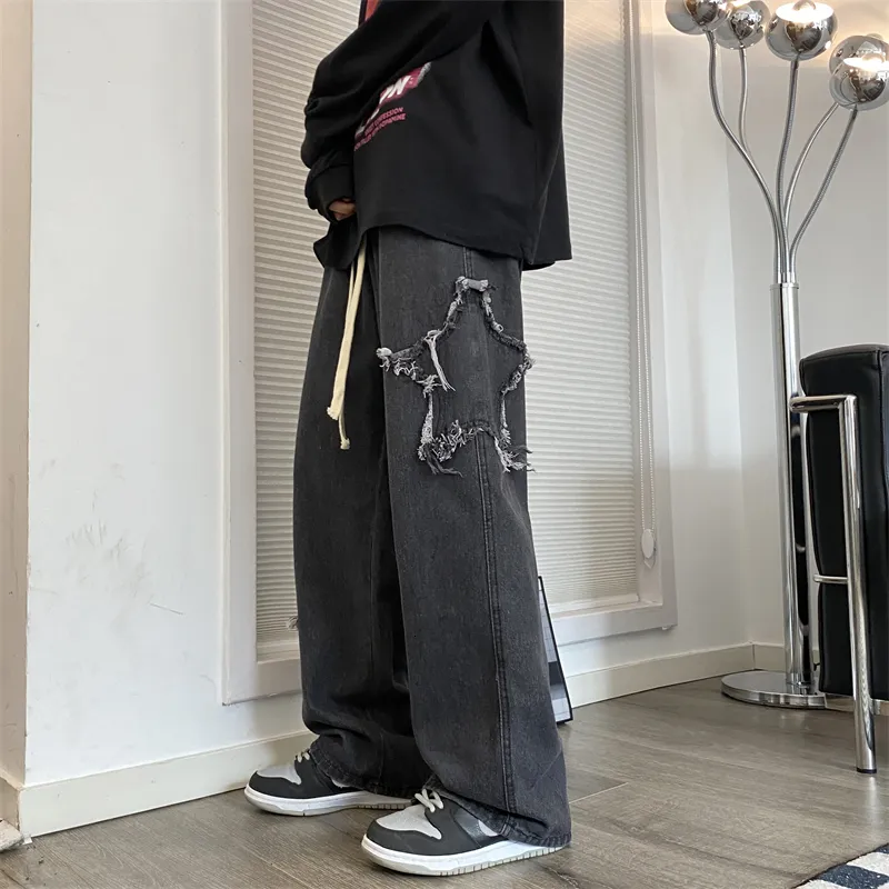 Jeans Cargo Baggy Y2K Uomo – Gamba Larga, Strappati, Con Coulisse E Vestibilità Comoda
