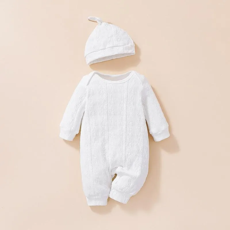 Ensembles de vêtements bébé garçons automne et hiver à manches longues col rond body ensemble blanc pur chapeau imprimé