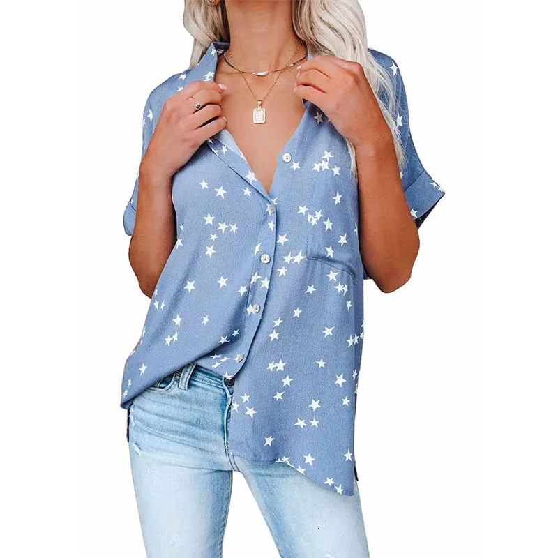 Женские блузкие рубашки Женская звезда припечаток с короткими рукавами для летучей мышь