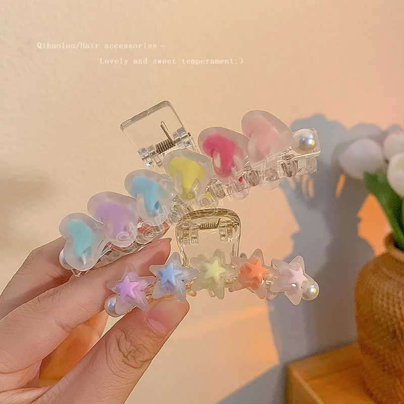 Summer Transparent Candy Color Heart Star Hair Claw Japan Korean Style Ponytail Clip for Women Girls Hair Accessories