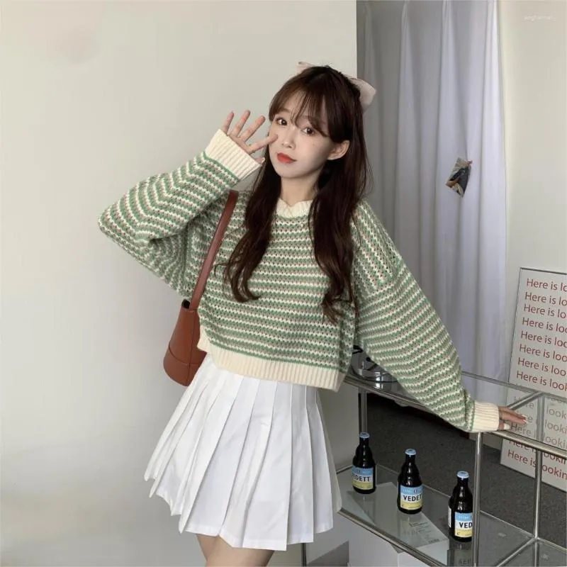 Damenpullover Damen Strickpullover Frühling Herbst Vintage Gestreifte Ernte Damen Langarm Lose Lässige Chic Koreanische Pullover Tops