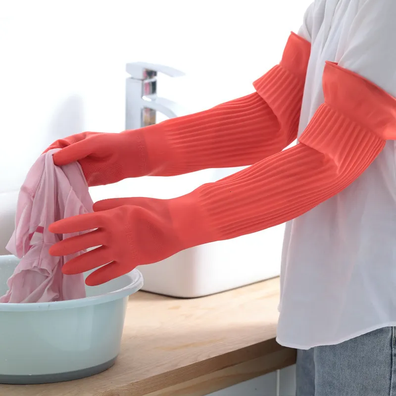 Gants de nettoyage 3845cm 1 paire rallonger la vaisselle en caoutchouc de silicone gant de lavage de vaisselle pour ménage épurateur cuisine propre outil 230809