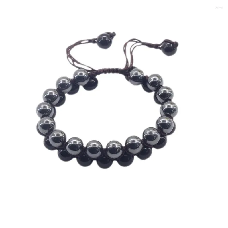 Strang 10mm Natürlicher Obsidian Hämatit Für Männer Schmuck DIY Handgemachter Gewebter Armreif Energiestein Handkette Dekor