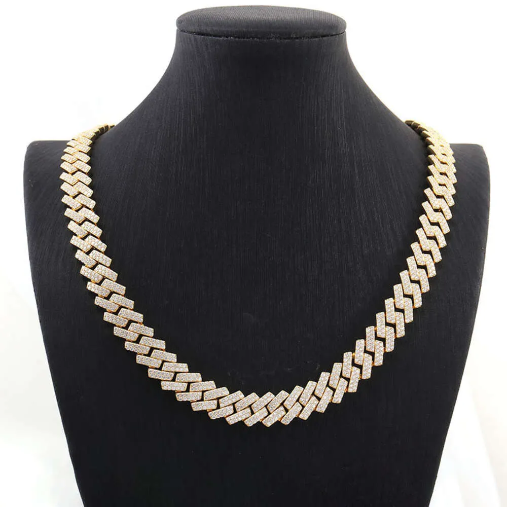 Hot Sale 20mm Hip Hop Link Chain Sier Gold Plated Necklace Iced Out Cuban Chain Moissanite