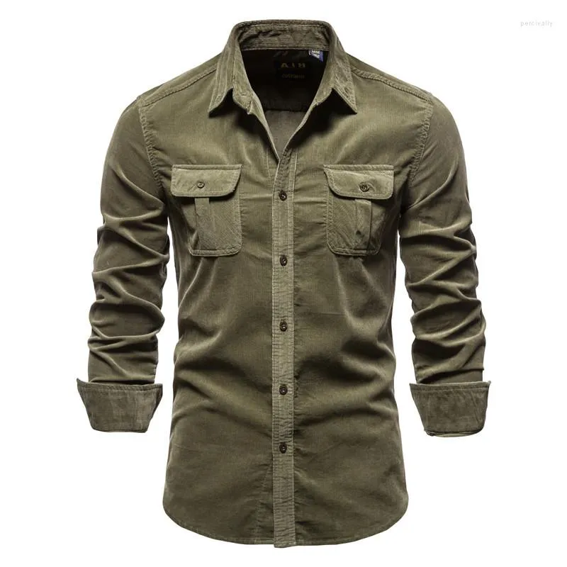 Men's Dress Shirts 2023 Spring Autumn Cotton Quality Shirt StreetwearCasual Fashion Solid Color Corduroy Men Slim For