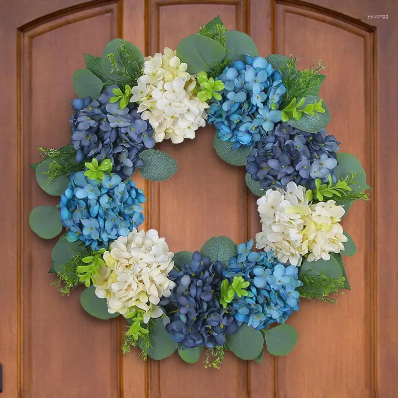 Decorative Flowers 1/2pc 40cm Hydrangea Flower Wreath Green Apple Leaf Rutual Full Rich Door Hanging Thanksgiving Chrismtas Home Garden