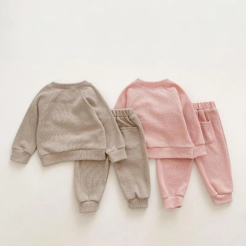 Kleidungssets Dusche Baby Cartoon Mädchen Jungen Waffel Sweatshirt Sweatpant Kleinkind Baumwolle 2-teiliges Outfit Kleinkind Aktiv 0-36 Monate