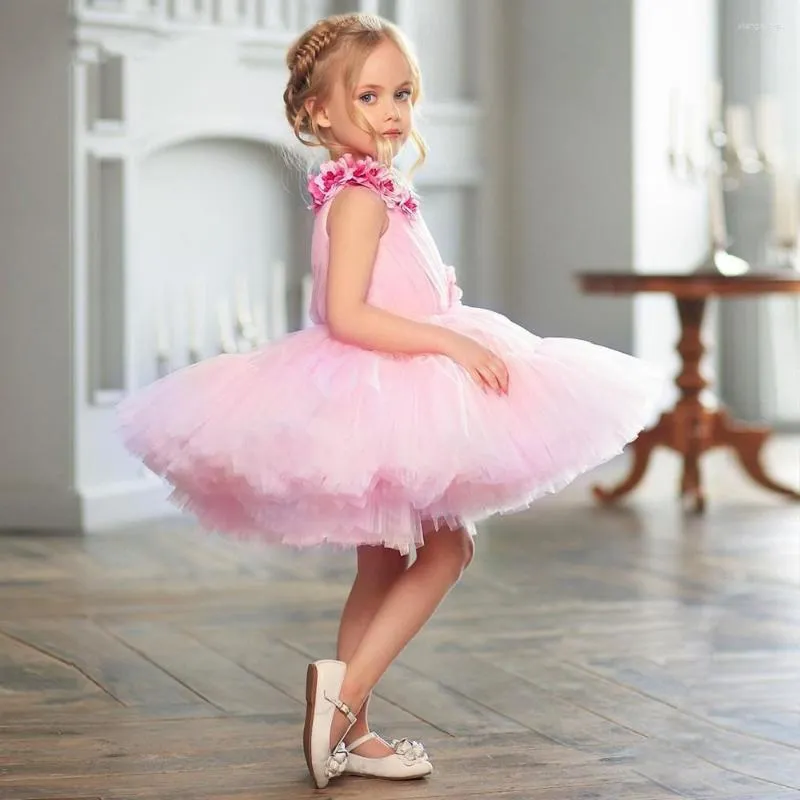 Girl Dresses One-shoulder Tulle Fluffy Decal Dance Princess Flower Dress Wedding Party Ball First Communion Dream Kids Gift