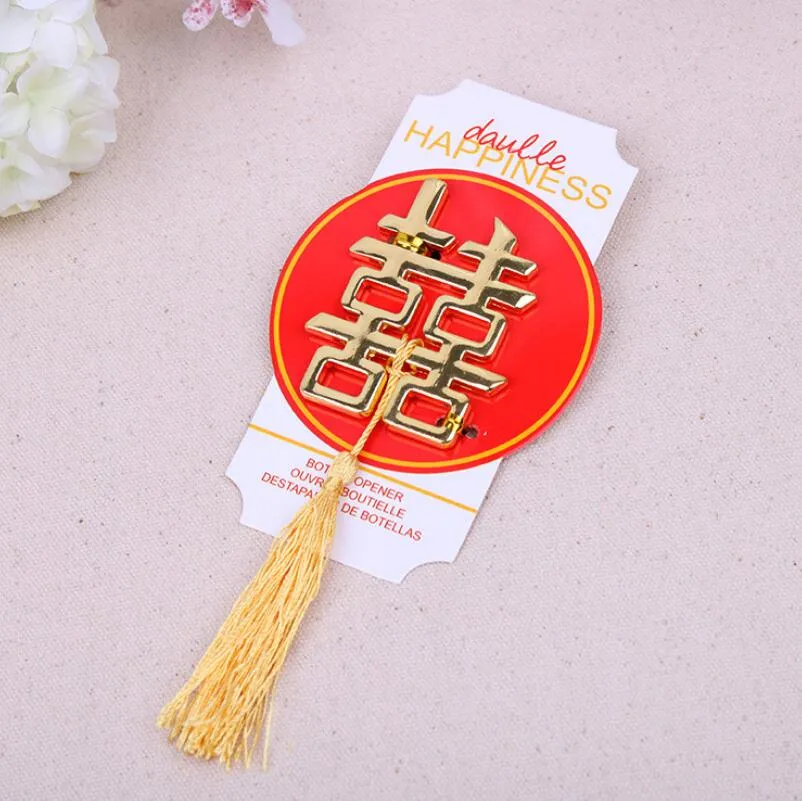 Kinesisk asiatisk tema dubbel lycka flasköppnare bröllopsfest gynnar bröllopsavtal