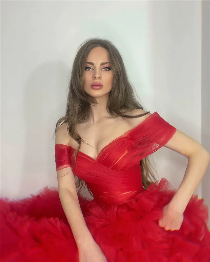 chinese dress ladies Elegant Red Layered Skirt Mermaid Prom Dress – Hoprom main image 0