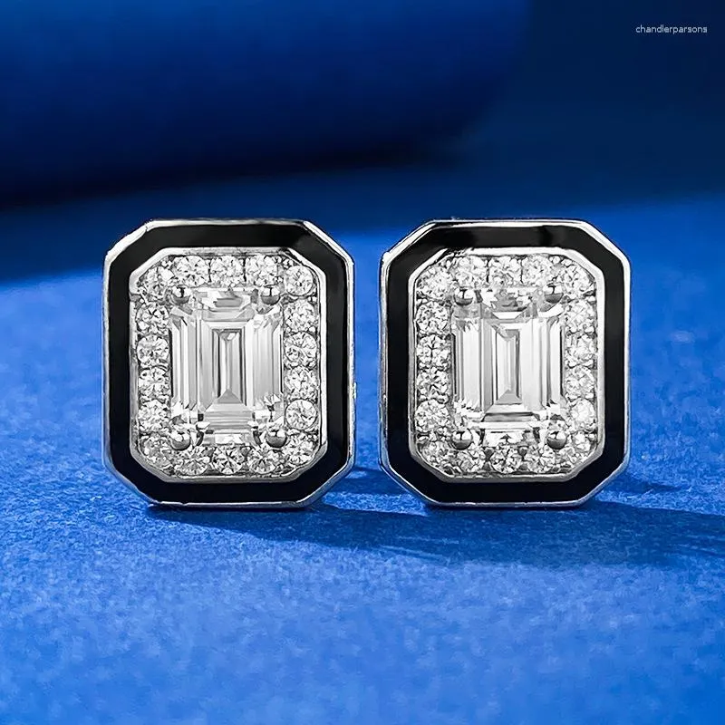 Studörhängen Spring Qiaoer 925 Sterling Silver Emerald Cut 5 7mm Lab Sapphire Gemstone Ear Studs Fashion Fine Jewelry