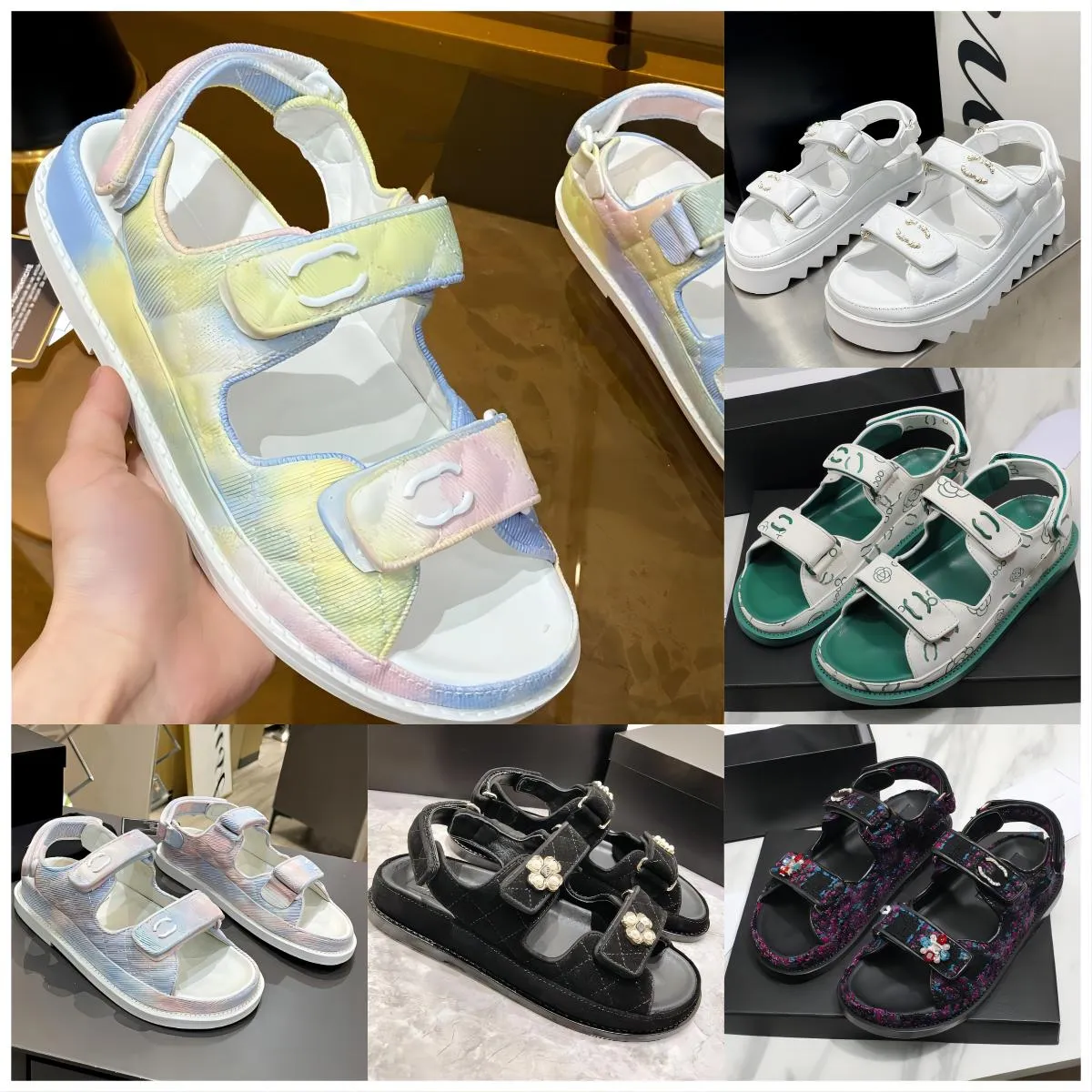 Calfskin Quilted Sandals Designer Women Slipper Sandle Platform Flats Wedge Diamond Buckle Summer Beach Shose Straw Flip Flop Shos