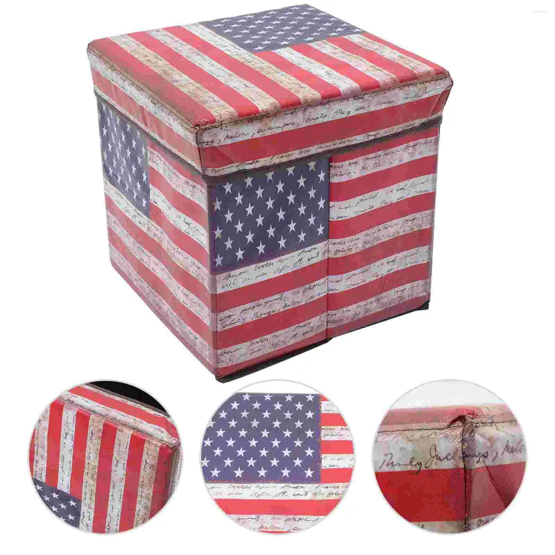 Pillow Flag Storage Box Folding Stool Retro Ottoman Bedroom Kids Small Non-woven Fabric Ottomans Living Home Child Toy