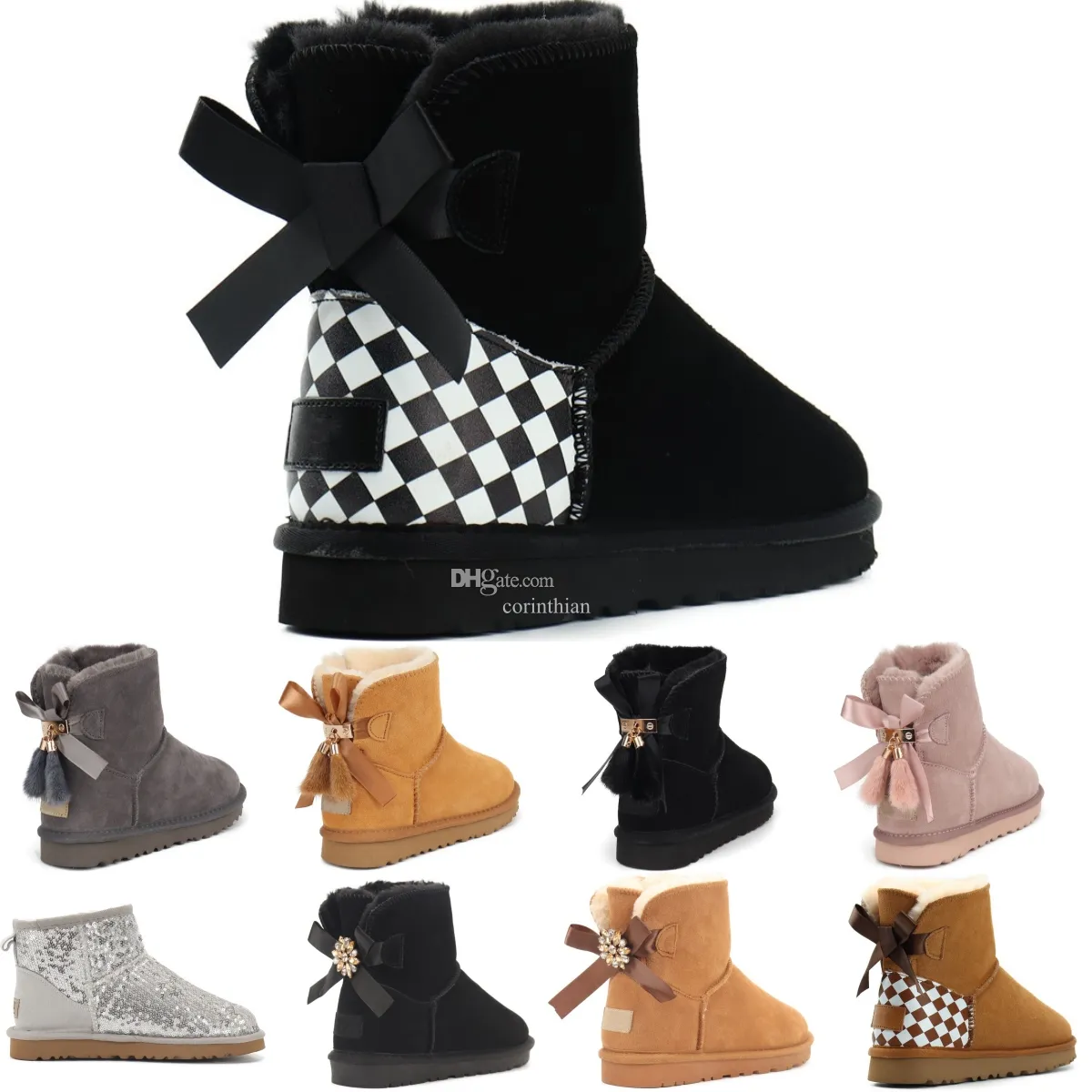 Mini Bow Australische Kinderstiefel Klassische Mädchenschuhe Kleinkind Kinder Winter Schneestiefel Wggs II Baby Kind Jugend Uggly Chestnut Black Furry Bailey Warm Gre 726o #