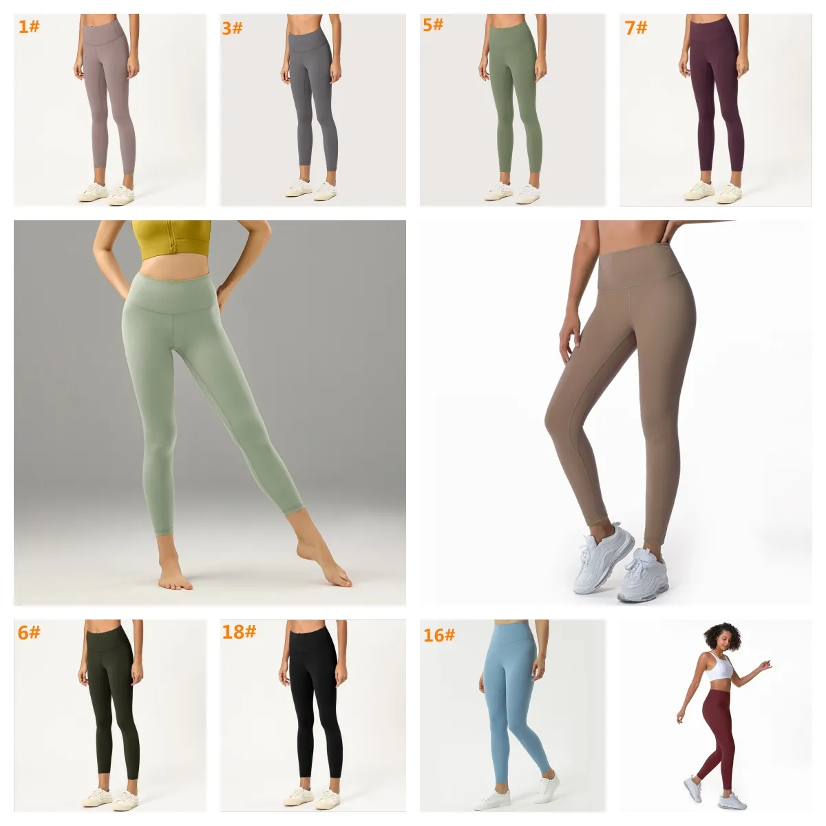 New Fashion costumes Hight Quality Solid Color Women yoga pants Waist Sports Gym Wear Leggings Elastic Fitness Lady Outdoor Legging Align Tights