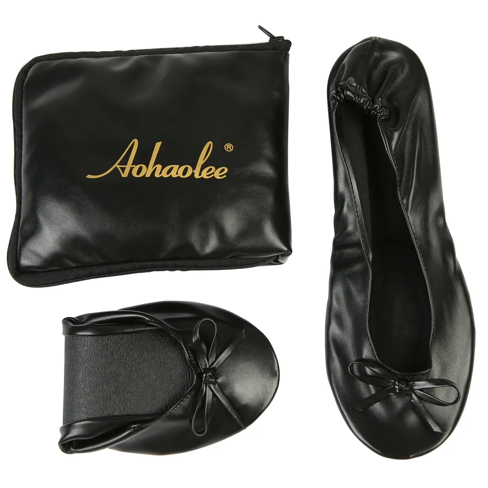 Foldable Ballet Flats For Women - Portable Roll Up Travel Shoes With Pouch