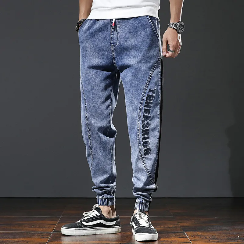Mens Jeans Fashion Pants Elastic Band Overweight Large Size Male Ankle Length Patchwork Streetwear Plus Man Cowboy Trouser 230809
