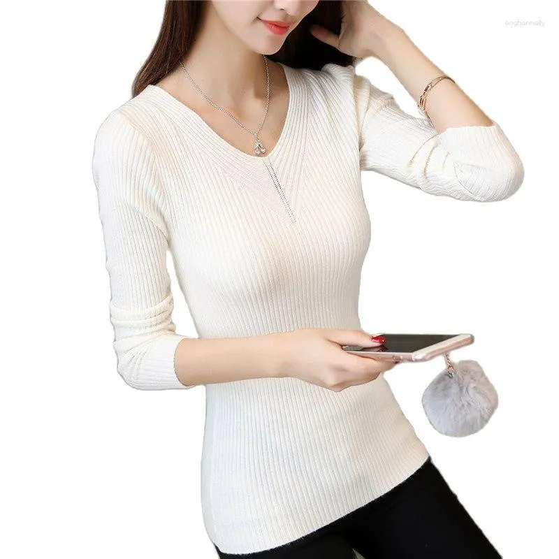 Kvinnors tröjor Autumn Winter Fashion Women Sweater Sweet Female Long Sleeved V-Neck Slim Sexig Tight Stickovers