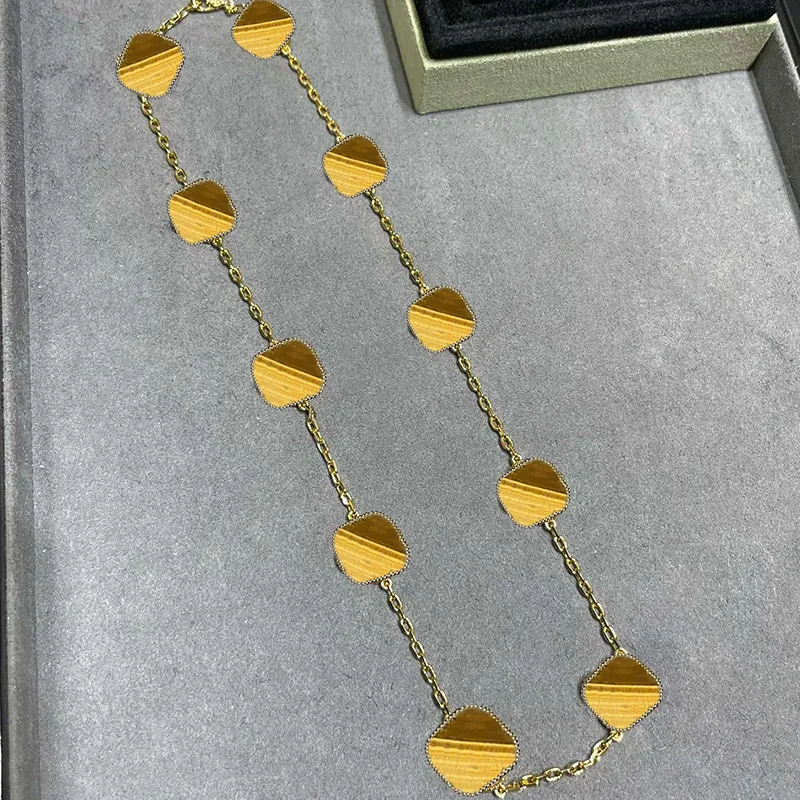 Bayan tasarımcı kolye 18k altın kaplama zinciri kehribar yonca kare kolyeler lüks klasik basit parti mücevherleri