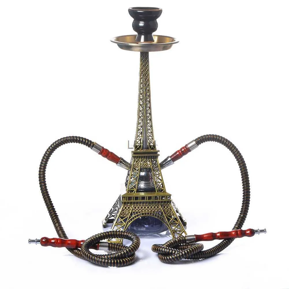 Eiffel Tower Hookah Kettle Arabian Shisha Double-Barreled Water Pipe Portable Smoking Accessories Home Möbler Dekoration HKD230809