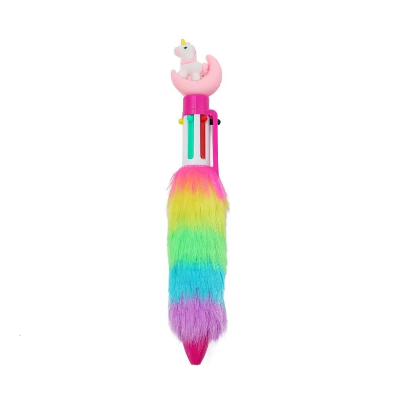 Gift Ballpoint Pens Multicolor Rainbow Plush Horse Pen Retractable Gel Ink Pen Ballpoint Shuttle Colored Pens Cartoon Animal Designs