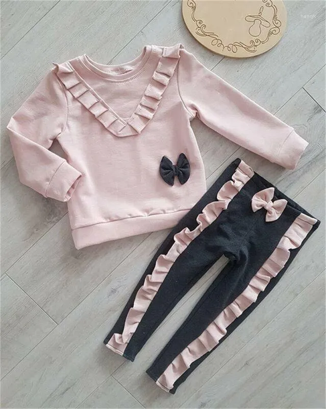 Clothing Sets Autumn Baby Girl Long Sleeve Bow Sweatshirt Pants Leggings Set Outfit Toddler Kid Clothes 2PCS