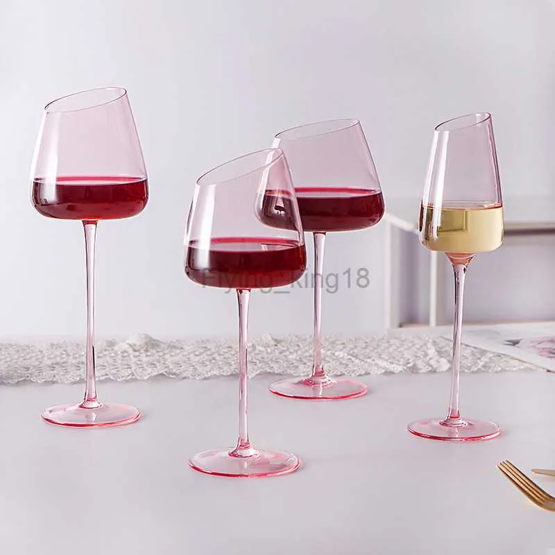 4/2/1Pcs Unique Hand Blown Crystal Glass Goblet Wine Glass European Pink Stemmed Sparkling Champagne Cup for Wedding Party Gifts HKD230809