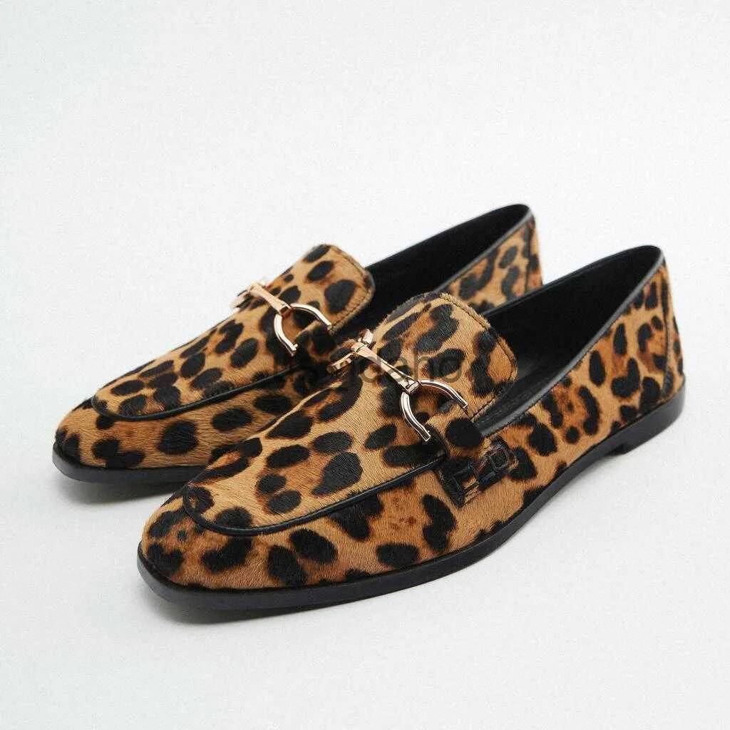 Dress Shoes Spring New Women's Shoes Leopard Print Cow Fur Want to Casual Flat Bottomed Loafer Shoes Female Low Heel Round Head Single Shoes J230808