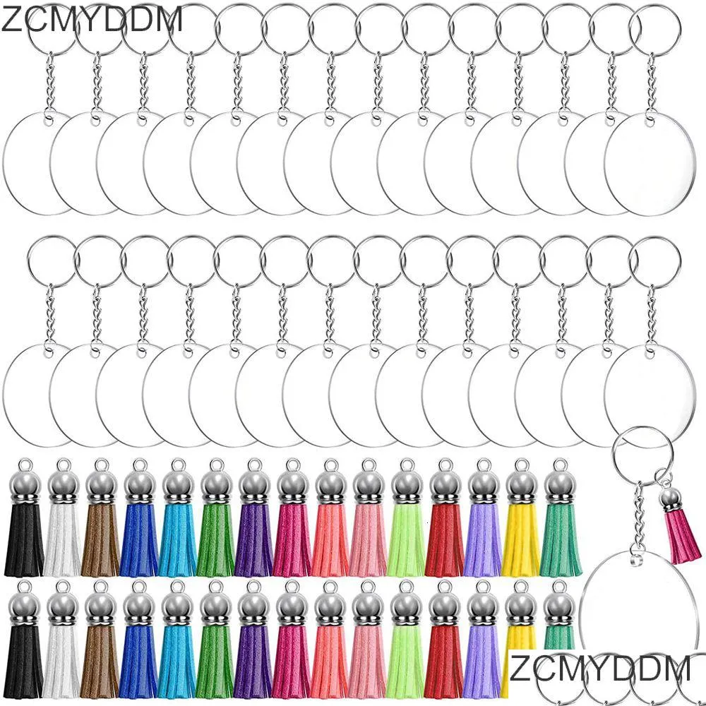 Andere Event Party Supplies 120 Stücke Acryl Klar Kreis Scheiben Schlüsselanhänger Set Runde Blank Leder Quaste Anhänger Biegeringe Diy Drop Del Dhuys