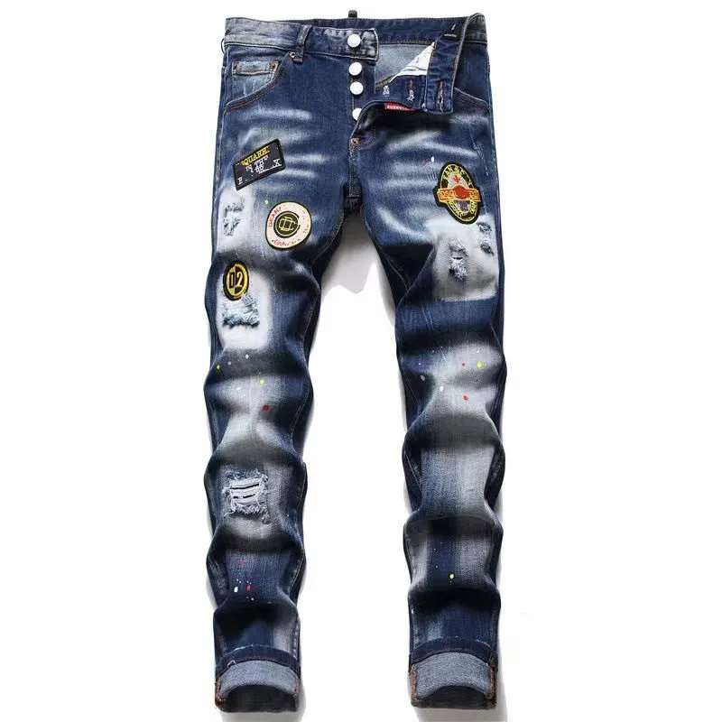 Designer-Jeans für Herren, Loch, hellblau, dunkelgrau, Marke, Herrenhose, Hose, Streetwear, Denim, dünn, schmal, gerade, Biker-Jeans, Größe 30–38