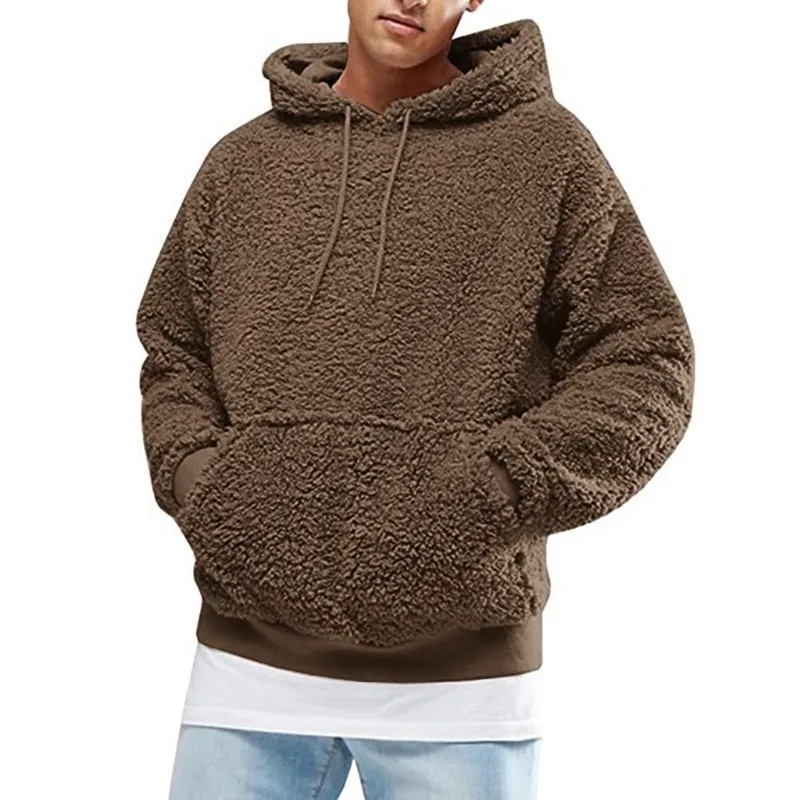 Herrtröjor män pojkar vinter tjockare plysch långärmad tröja tröja dragkammare hoodie toppar med fickfluffig känguru outwear s-3xl 230808